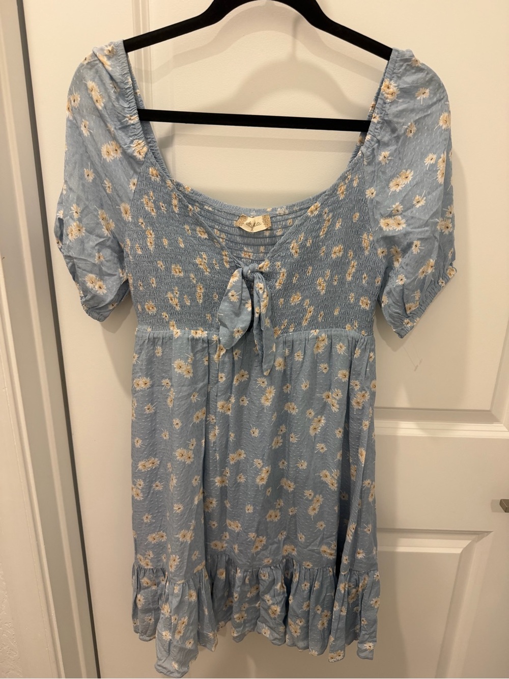 Altar'd State Pale Blue Daisy Tie-Front Mini Dress